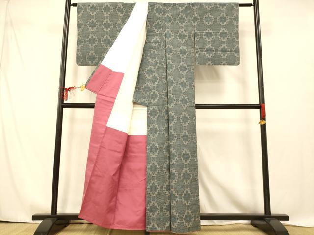 平和屋着物■上質な紬　花菱文　正絹　逸品　AABD6958fw