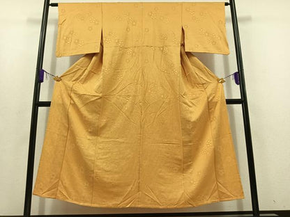 平和屋着物▽上質な色無地 単衣 舞花地紋 飴色 正絹 逸品 AABD6962jh