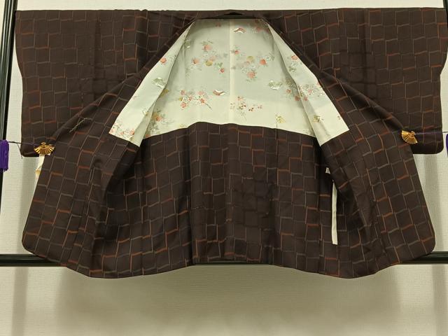 平和屋着物▽道行コート　スリーシーズン　春夏秋　塵除け　格子　正絹　逸品　AABD6963jh