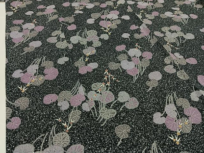 平和屋着物▽上質な小紋 単衣 草花文 黒地 正絹 逸品 AABD6969jh