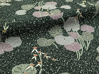 平和屋着物▽上質な小紋 単衣 草花文 黒地 正絹 逸品 AABD6969jh