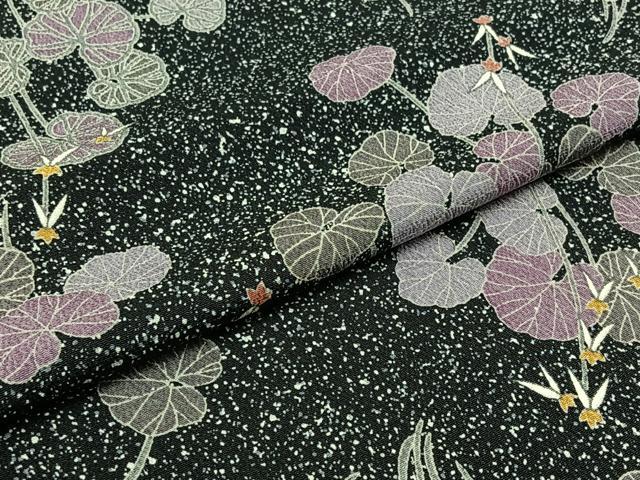平和屋着物▽上質な小紋 単衣 草花文 黒地 正絹 逸品 AABD6969jh