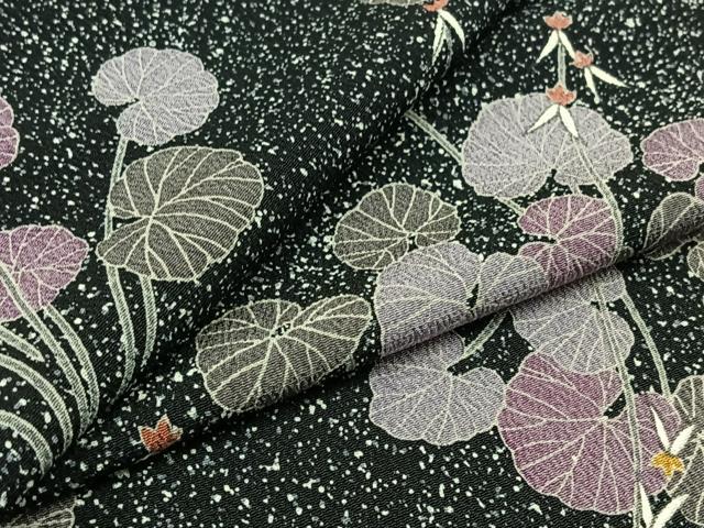 平和屋着物▽上質な小紋 単衣 草花文 黒地 正絹 逸品 AABD6969jh