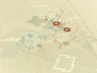 平和屋着物▽訪問着 単衣 刺繍 松皮菱花文 金銀彩 金糸 正絹 逸品 AABD6975jh