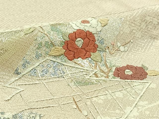 平和屋着物▽訪問着 単衣 刺繍 松皮菱花文 金銀彩 金糸 正絹 逸品 AABD6975jh