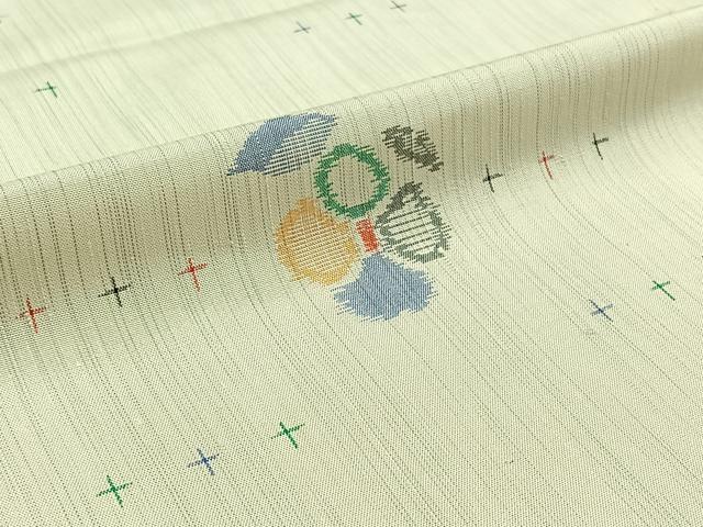平和屋着物▽上質な紬 単衣 草花文 正絹 逸品 AABD6976jh