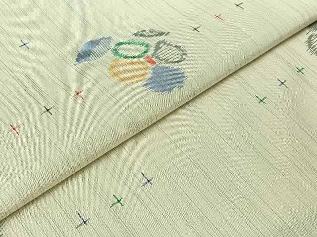 平和屋着物▽上質な紬 単衣 草花文 正絹 逸品 AABD6976jh