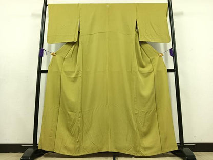 平和屋着物▽上質な色無地 単衣 抹茶色 正絹 逸品 AABD6978jh