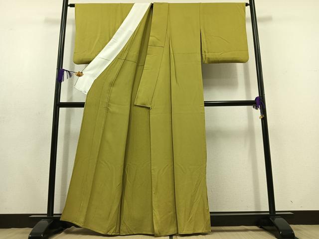 平和屋着物●上質な色無地　抹茶色　正絹　逸品　CABD7346ut 平和屋着物▽上質な色無地 単衣 抹茶色 正絹 逸品 AABD6978jh