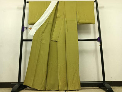 平和屋着物▽上質な色無地 単衣 抹茶色 正絹 逸品 AABD6978jh