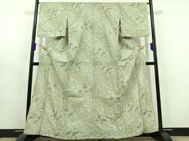 平和屋着物▽小紋 単衣 草花文 洗える着物 AABD6979jh