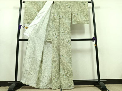 平和屋着物▽小紋 単衣 草花文 洗える着物 AABD6979jh