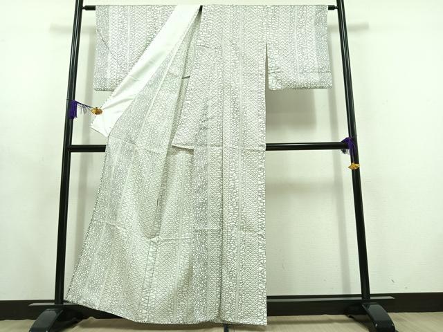 平和屋着物▽小紋　単衣　青海波間道　洗える着物　AABD6980jh