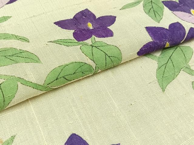 平和屋着物▽新田玉鳳 訪問着 単衣 生紬地 手描き 草花文 正絹 逸品 AABD6983jh