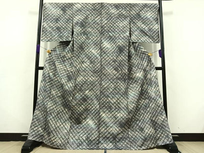 平和屋着物▽菅原工房 菅原結作 漢方染紬 単衣 絞り 霞文 正絹 逸品 AABD6984jh
