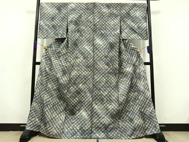 平和屋着物▽菅原工房 菅原結作 漢方染紬 単衣 絞り 霞文 正絹 逸品 AABD6984jh