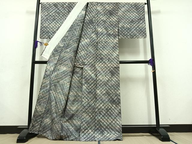 平和屋着物▽菅原工房 菅原結作 漢方染紬 単衣 絞り 霞文 正絹 逸品 AABD6984jh