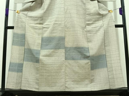 平和屋着物▽訪問着 単衣 紬地 横段文 正絹 逸品 AABD6986jh