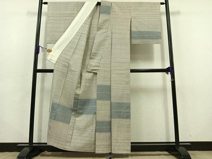 平和屋着物▽訪問着 単衣 紬地 横段文 正絹 逸品 AABD6986jh
