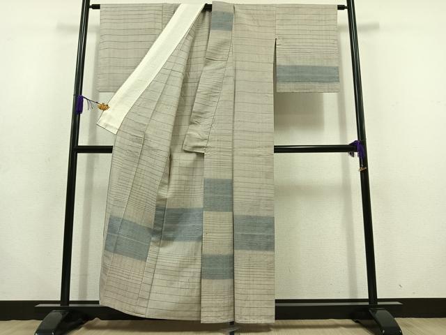 平和屋着物▽訪問着 単衣 紬地 横段文 正絹 逸品 AABD6986jh