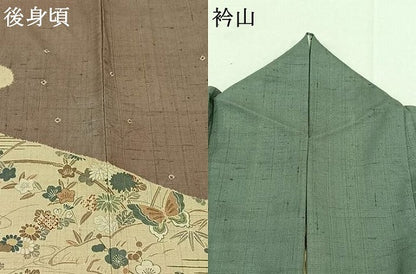 平和屋着物▽染織の名門 しょうざん 生紬 訪問着 単衣 絞り 花蝶文 正絹 逸品 AABD6988jh