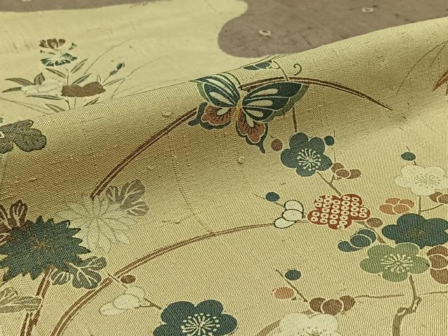平和屋着物▽染織の名門 しょうざん 生紬 訪問着 単衣 絞り 花蝶文 正絹 逸品 AABD6988jh