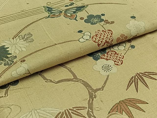 平和屋着物▽染織の名門 しょうざん 生紬 訪問着 単衣 絞り 花蝶文 正絹 逸品 AABD6988jh