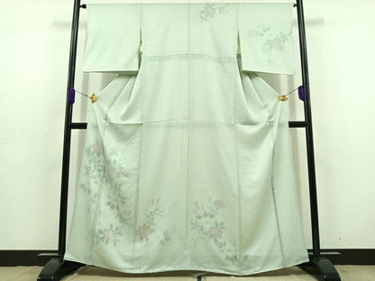 平和屋着物▽訪問着 無双 紗袷 紗×絽 手描き 草花文 正絹 逸品 AABD6989jh