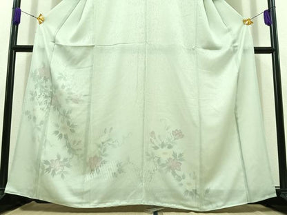 平和屋着物▽訪問着 無双 紗袷 紗×絽 手描き 草花文 正絹 逸品 AABD6989jh