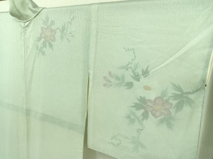 平和屋着物▽訪問着 無双 紗袷 紗×絽 手描き 草花文 正絹 逸品 AABD6989jh