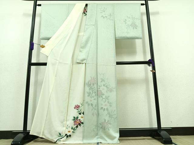 平和屋着物▽訪問着 無双 紗袷 紗×絽 手描き 草花文 正絹 逸品 AABD6989jh