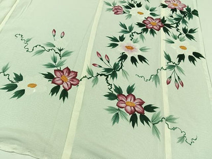 平和屋着物▽訪問着 無双 紗袷 紗×絽 手描き 草花文 正絹 逸品 AABD6989jh