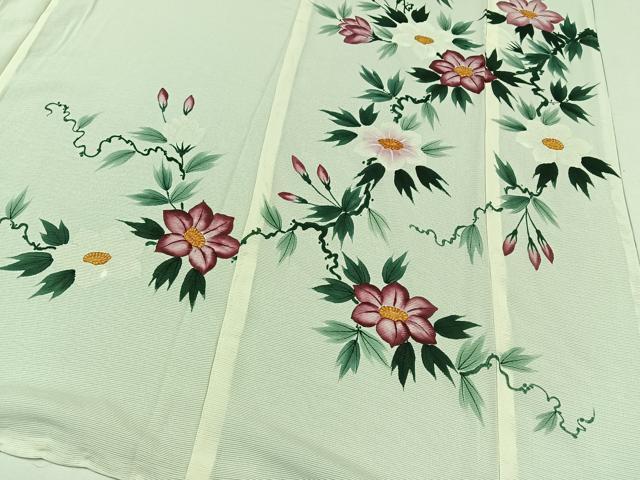 平和屋着物▽訪問着 無双 紗袷 紗×絽 手描き 草花文 正絹 逸品 AABD6989jh