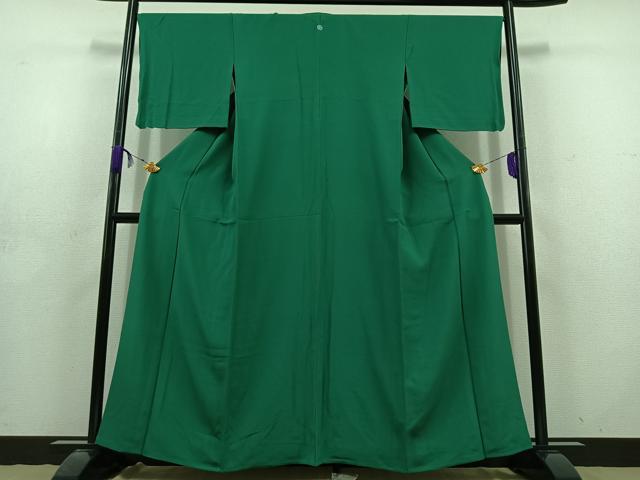 平和屋着物●上質な色無地　常磐色　正絹　逸品　CABB0226gh 平和屋着物▽上質な色無地 単衣 常磐色 正絹 逸品 AABD6990jh