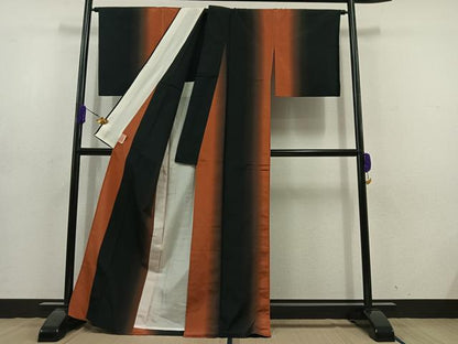 平和屋着物▽上質な紬 単衣 霞文 暈し染め 正絹 逸品 AABD6993jh