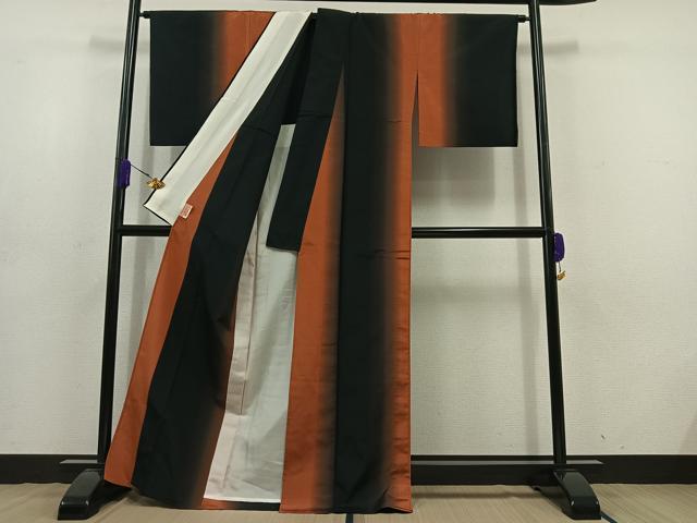 平和屋着物▽上質な紬 単衣 霞文 暈し染め 正絹 逸品 AABD6993jh