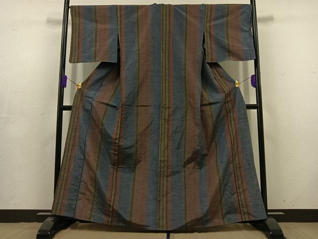 平和屋着物▽上質な紬 単衣 間道 正絹 逸品 AABD6995jh