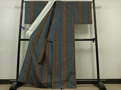 平和屋着物▽上質な紬 単衣 間道 正絹 逸品 AABD6995jh