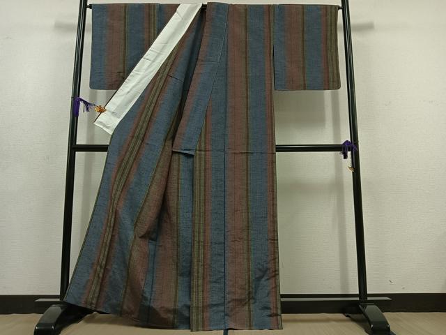 平和屋着物▽上質な紬 単衣 間道 正絹 逸品 AABD6995jh