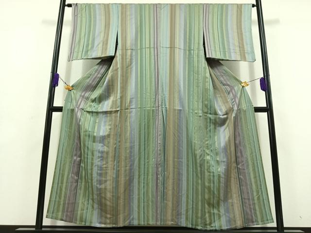 平和屋着物▽上質な小紋 単衣 縞 正絹 逸品 AABD6996jh