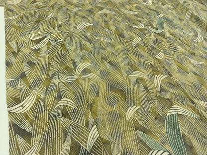 平和屋着物▽上質な小紋　単衣　草葉文　鬼しぼ縮緬　正絹　逸品　AABD6999jh