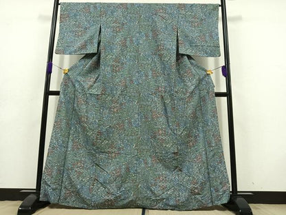 平和屋着物▽小紋 単衣 更紗花文 洗える着物 AABD7000jh