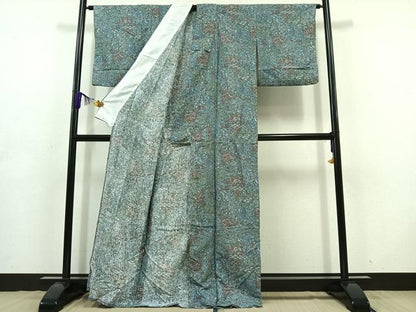 平和屋着物▽小紋 単衣 更紗花文 洗える着物 AABD7000jh