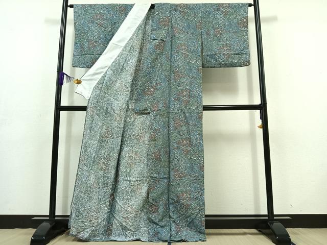 平和屋着物▽小紋 単衣 更紗花文 洗える着物 AABD7000jh
