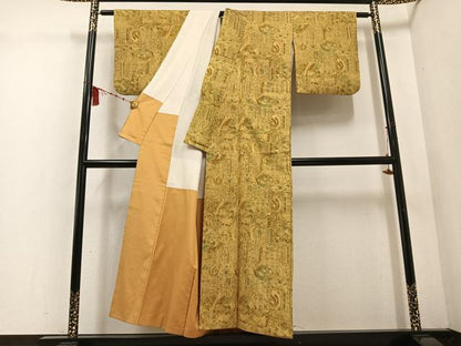 平和屋着物●上質な小紋 紬地 更紗文 正絹 逸品 AABD7005ph