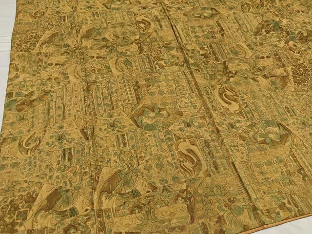 平和屋着物●上質な小紋 紬地 更紗文 正絹 逸品 AABD7005ph