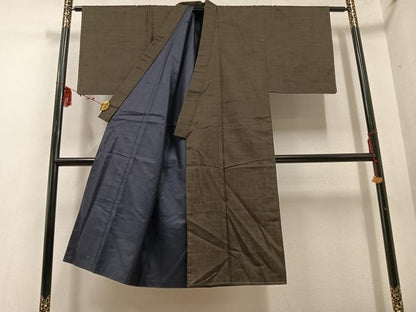 平和屋着物●男性　紬　アンサンブル　色無地　赤墨色　正絹　逸品　AABD7019ph