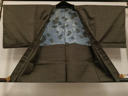 平和屋着物●男性　紬　アンサンブル　色無地　赤墨色　正絹　逸品　AABD7019ph