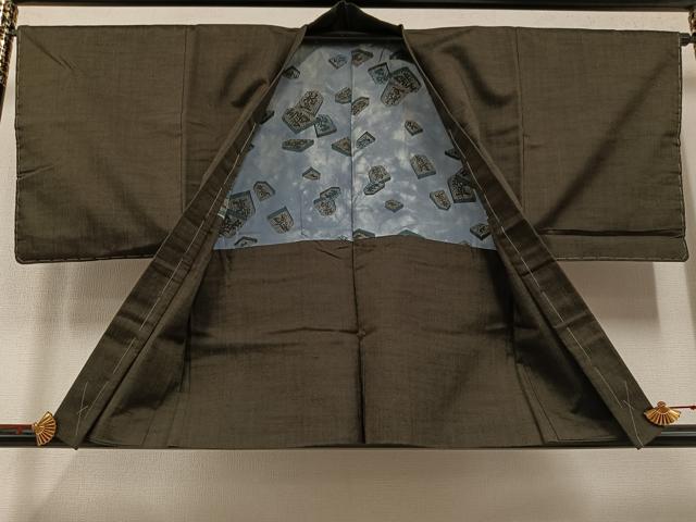 平和屋着物●男性　紬　アンサンブル　色無地　赤墨色　正絹　逸品　AABD7019ph