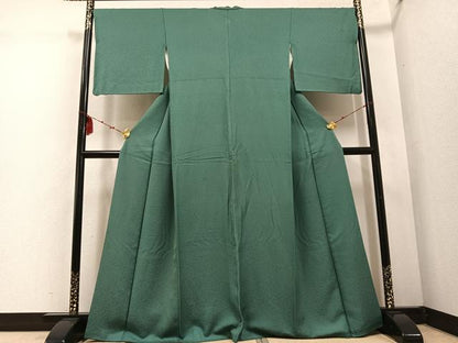 平和屋着物●上質な色無地　花地紋　老竹色　正絹　逸品　AABD7025ph